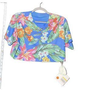 LA FILLE DES FLEURS Blue Floral Crop‎ Top Medium